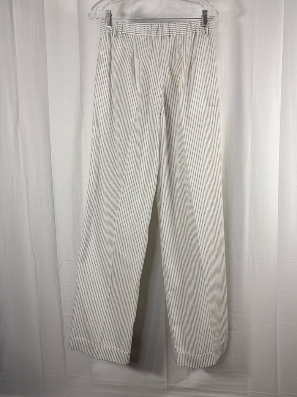 NWT PUROTATTO Striped Wide Leg Cotton Linen Trousers in White and Gray Sz 46/10 - Picture 10 of 11
